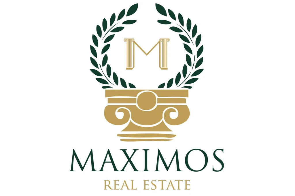 Maximos Real Estate official logo: classical column M, laurel wreath, and wordmark — company profile and buyer support in Turkey